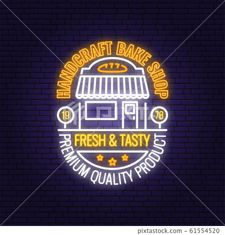 Bakery shop neon bright signboard, light... - Stock Illustration ...