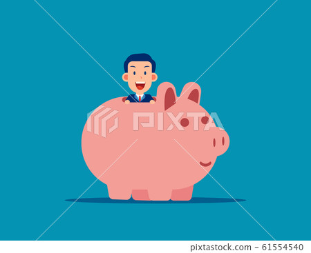 Cute business man with Piggy bank. Business - Stock Illustration ...