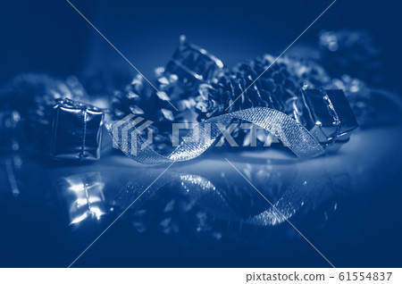 Ribbon and bumps. Christmas Decor. Classic blue toning trend 2020 color Ribbon and bumps. Christmas Decor. Classic blue toning trend 2020 color 61554837