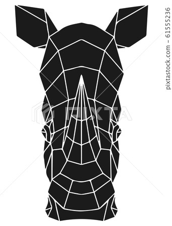 The black geometric head of rhino. Rhinoceros polygonal abstract animal of Africa The black geometric head of rhino. Rhinoceros polygonal abstract animal of Africa 61555236