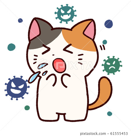 Calico cat and virus sneezing with a cold 61555453