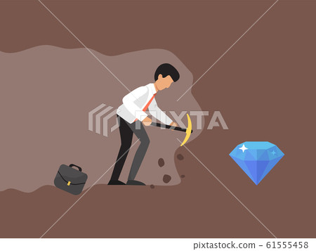 Concept of a businessman digging and mining to find bitcoin vector illustration. Business man mining to find bitcoins and earning crypto currency. 61555458