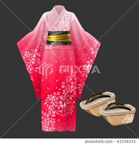 Kimono and geta, yukata japanese woman dress. Kimono and geta, yukata japanese woman dress. 61556232