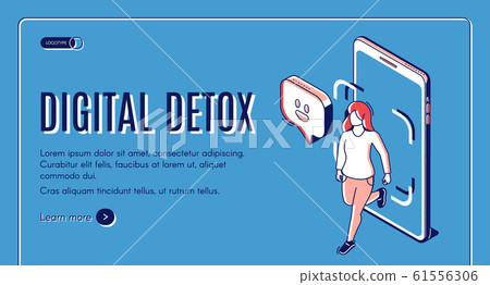 Digital detox woman step out mobile phone screen 61556306