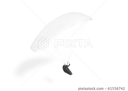 Blank white paraglider with person in harness mockup, side view 61556742