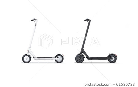 Blank black and white electric scooter mockup set, isolated Blank black and white electric scooter mockup set, isolated 61556758