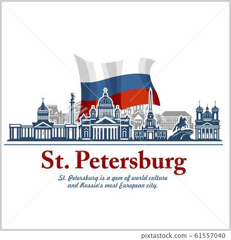 St. Petersburg landmark, Russia. Russian cityscape silhouette vector background. 61557040