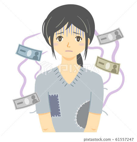 Poor woman wearing tattered clothes and money troubles Poor woman wearing tattered clothes and money troubles 61557247