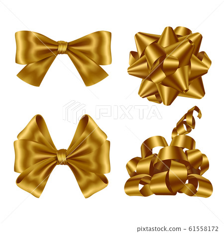 Gold ribbons and bows top view and side view set. 61558172