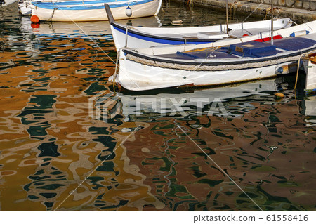Camogli houses reflection in the harbor water sea 61558416