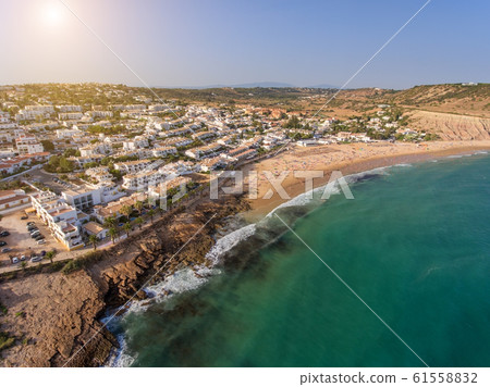 Aerial. Portuguese village in the south Luz, Lagos region. Algarve, Portugal 61558832
