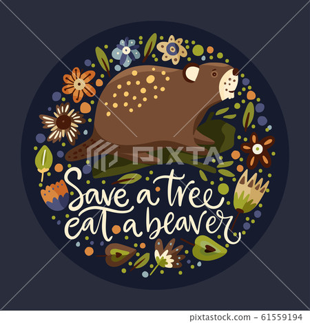 Cartoon cute beaver forest vector animal 61559194