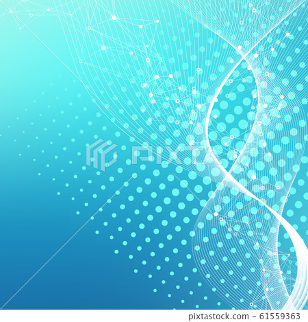 Big Genomic Data Visualization. DNA helix, DNA strand, DNA Test. CRISPR CAS9 - Genetic engineering. Molecule or atom, neurons. Abstract structure for Science or medical background, banner. Wave flow. Big Genomic Data Visualization. DNA helix, DNA strand, DNA Test. CRISPR CAS9 - Genetic engineering. Molecule or atom, neurons. Abstract structure for Science or medical background, banner. Wave flow. 61559363