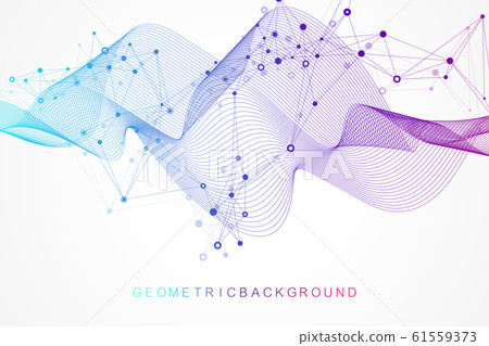 Geometric abstract background with connected lines and dots. Wave flow. Molecule and communication background. Graphic background for your design. Vector illustration Geometric abstract background with connected lines and dots. Wave flow. Molecule and communication background. Graphic background for your design. Vector illustration 61559373