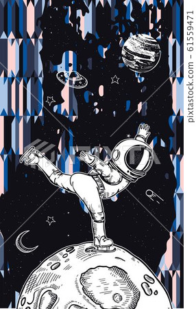 An astronaut is skating in space. Figure skating. Illustration on the theme of astronomy. 61559471