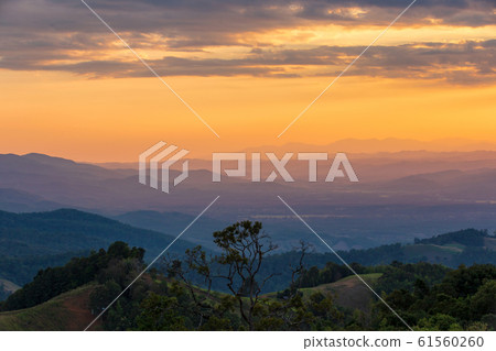 Sunbeam in the mountains and mist at Doi Samer Dao 61560260
