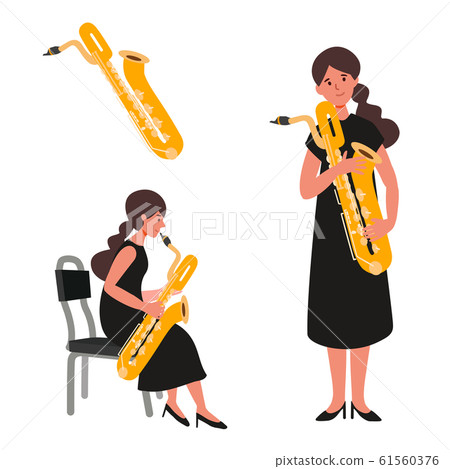 Vector illustration of a woman blowing baritone saxophone Vector illustration of a woman blowing baritone saxophone 61560376