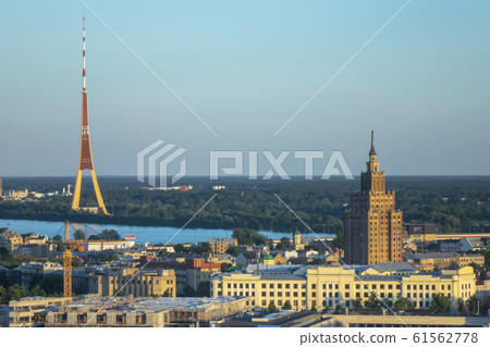 Aerial panoramic view Academy of Sciences and Riga Radio and TV Tower. Aerial panoramic view Academy of Sciences and Riga Radio and TV Tower. 61562778