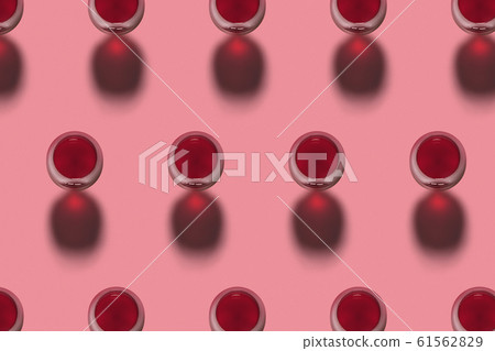 Red wine glasses pattern with shadows. Top view. 61562829