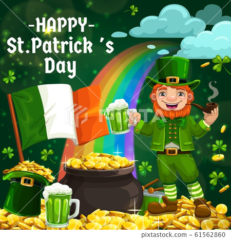 Leprechaun hat, gold, green shamrock. Patricks Day Leprechaun hat, gold, green shamrock. Patricks Day 61562860