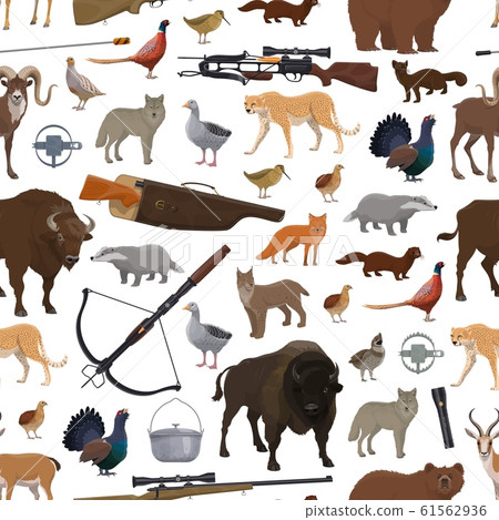 Hunting sport items, animals and birds pattern 61562936