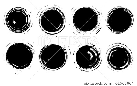Abstract textured black circles from brushstrokes set isolated on white background 61563064