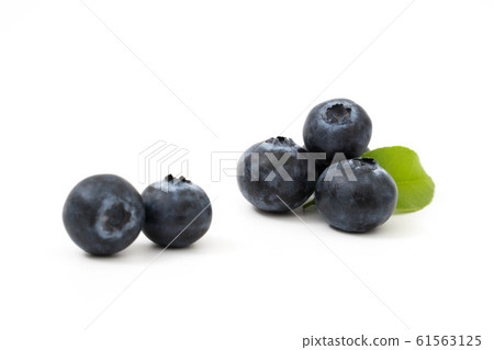 Group blueberries and leaf isolated on white Group blueberries and leaf isolated on white 61563125