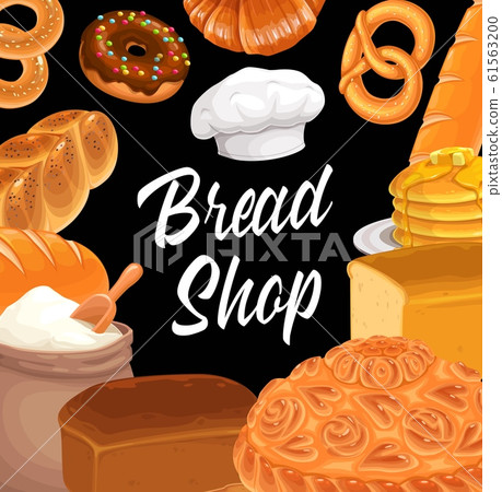 Bread shop wheat pastries, baguette and croissant - Stock Illustration ...
