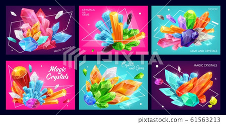 Magic Crystal Banners With Gemstones Or Gems Stock Illustration