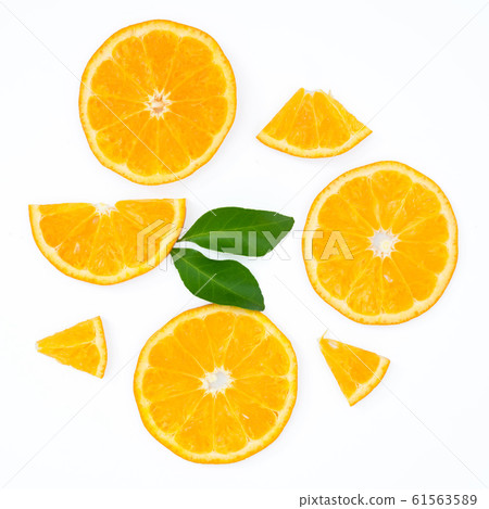 fresh orange slices on white background 61563589