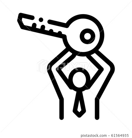 Man Holding Key Icon Vector Outline Illustration 61564935
