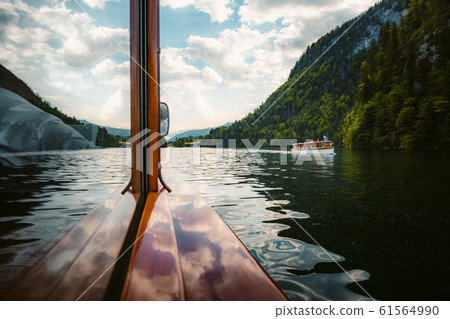 Traditional boats on Lake Konigssee in summer, Bavaria, Germany 61564990