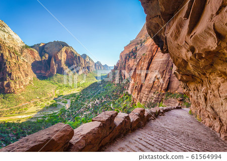 Angels landing hiking trail in Zion National Park, Utah, USA Angels landing hiking trail in Zion National Park, Utah, USA 61564994