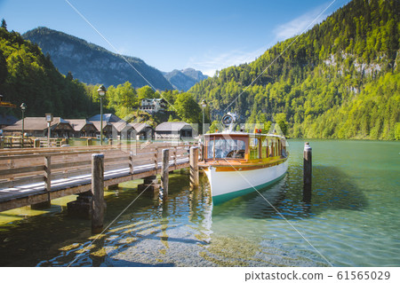 Traditional passenger boat on Konigssee lake in Bavaria, Germany 61565029