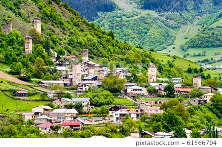 Mestia town in Upper Svaneti, Georgia 61566704