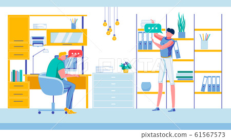 Male Colleagues Working at Office and Talking. Male Colleagues Working at Office and Talking. 61567573