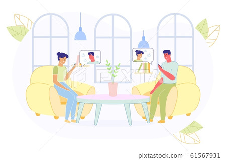 Man and Woman Sitting in Armchairs Communicating. Man and Woman Sitting in Armchairs Communicating. 61567931