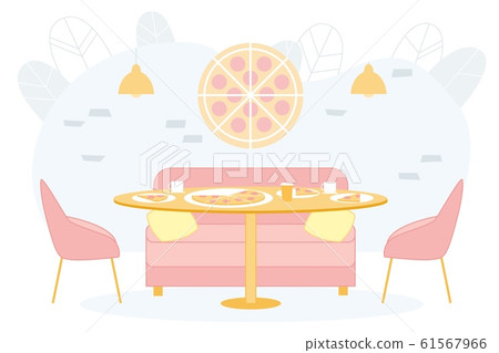 Bright Banner Trendy Pizzeria Interior, Cartoon. Bright Banner Trendy Pizzeria Interior, Cartoon. 61567966