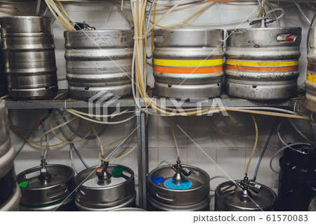 Modern aluminum barrels where grape juice is aged into wine. 61570083