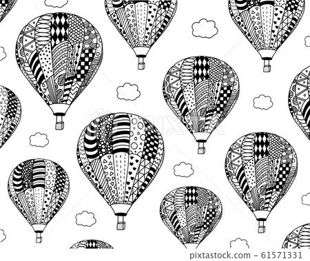 Vector coloring page of many flying balloons with the clouds.Antistress magic coloring zentangle for children and adults. Application in printed materials. Travel and sport coloring page. Vector coloring page of many flying balloons with the clouds.Antistress magic coloring zentangle for children and adults. Application in printed materials. Travel and sport coloring page. 61571331