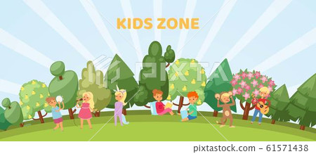 Kids zone banner, playroom or park playground outdoors vector illustration banner. Kids zone banner, playroom or park playground outdoors vector illustration banner. 61571438