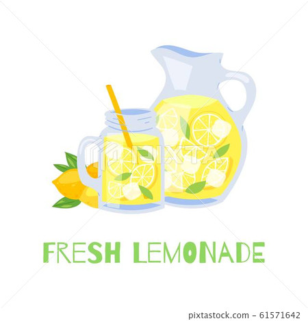 Lemonade glass and pitcher with lemons ice Vector Image