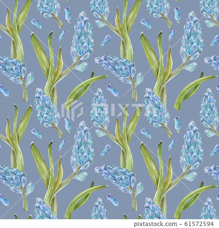 Watercolor Hiacynth matt blue seamless pattern 61572594