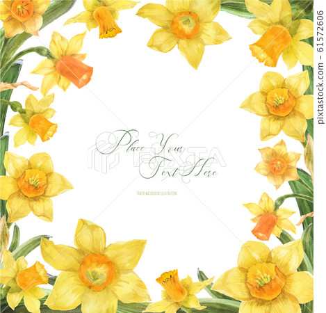 Spring watercolor frame with daffodil flowers 61572606