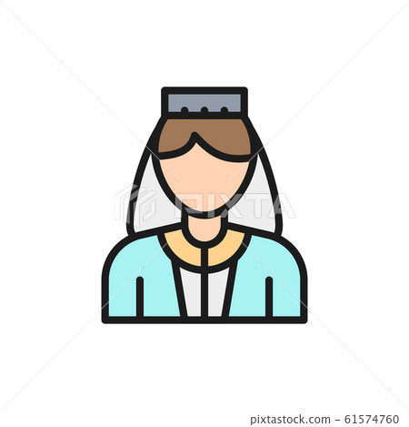 Georgian girl in ethnic costume flat color line icon. Georgian girl in ethnic costume flat color line icon. 61574760