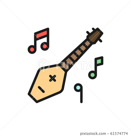 Chonguri, panduri, georgian musical instrument flat color line icon. 61574774