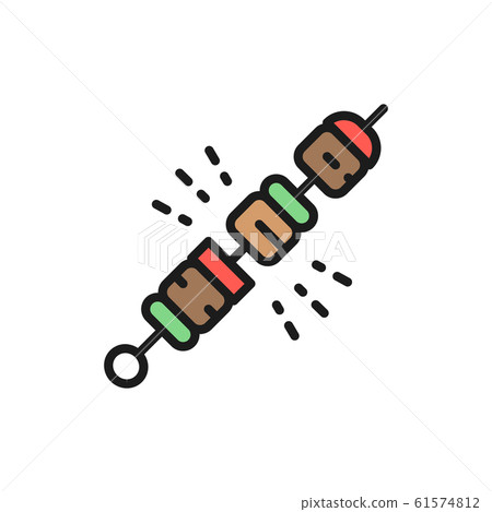Georgian shish kebab flat color line icon. Isolated on white background 61574812