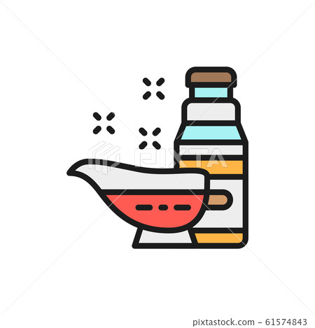 Satsabel and tkemali sauce, sauceboat flat color line icon. 61574843