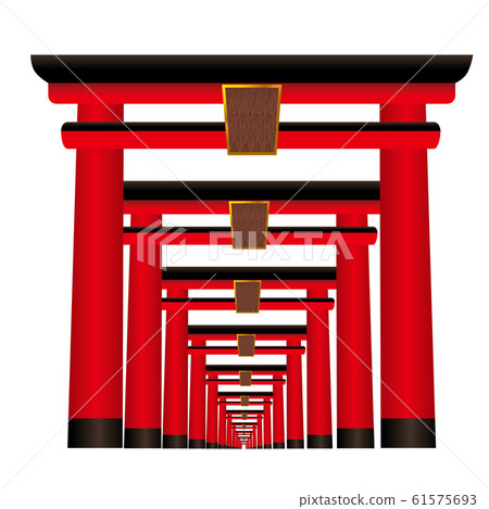 連續紅色牌坊隧道|神社的插圖| |矢量數據 61575693