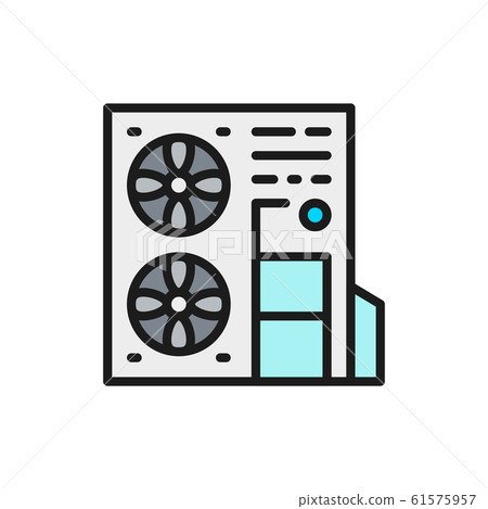 Vector multi-split system, air conditioner flat color line icon. Vector multi-split system, air conditioner flat color line icon. 61575957